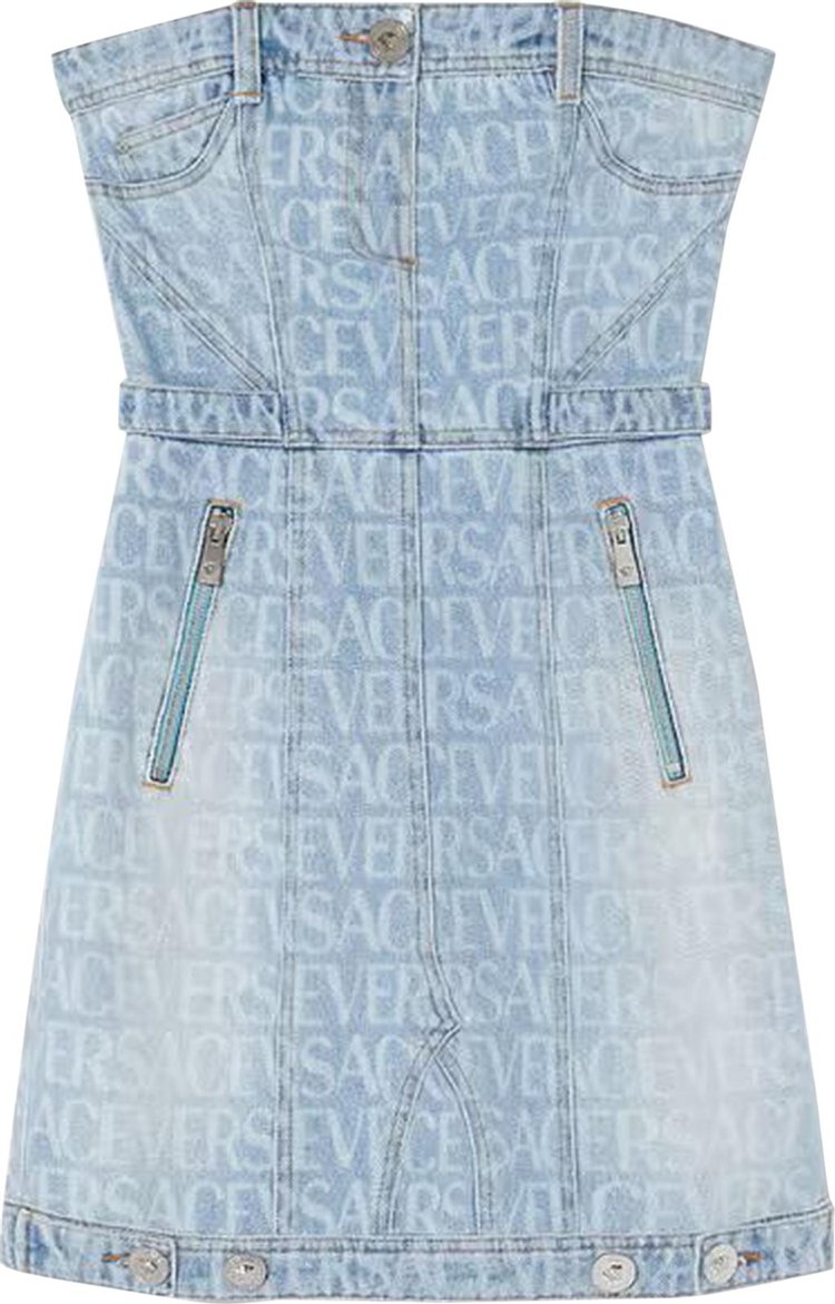 Versace All Over Denim Mini Dress 'Light Blue'