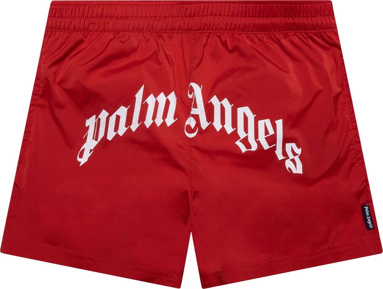 Palm Angels Curved Logo Beachwear Short 'Red/White'