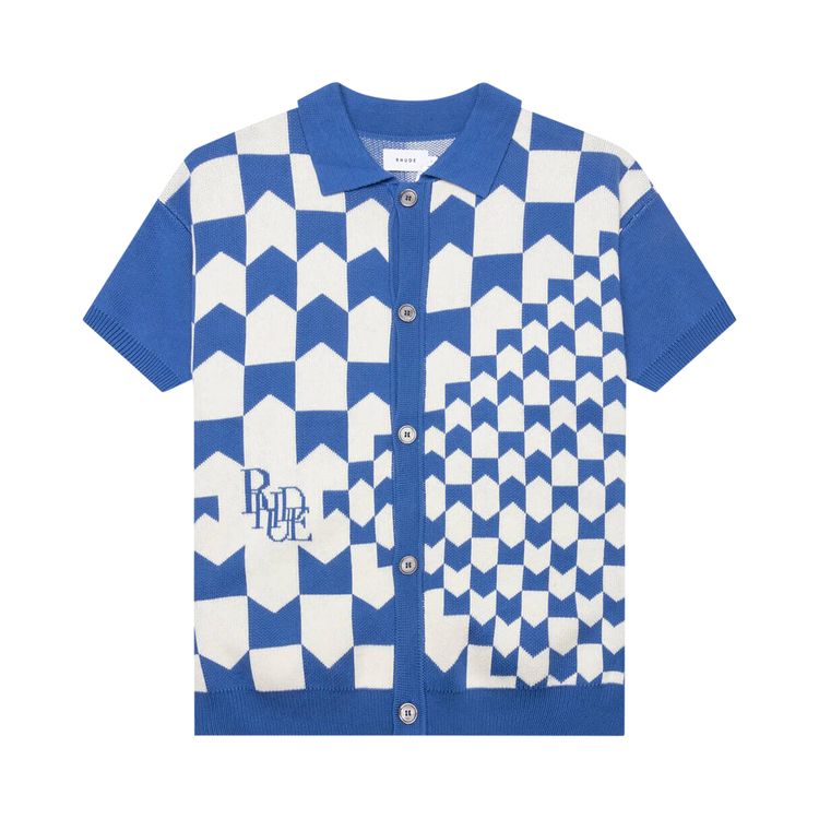 Rhude Rhacing Checkered Knit Polo IvoryBlue