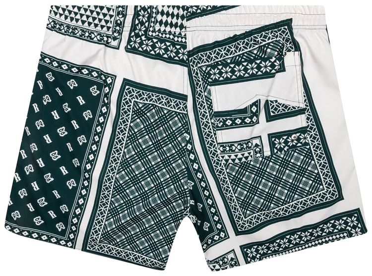 Rhude Card Print Swim Trunk GreenWhite