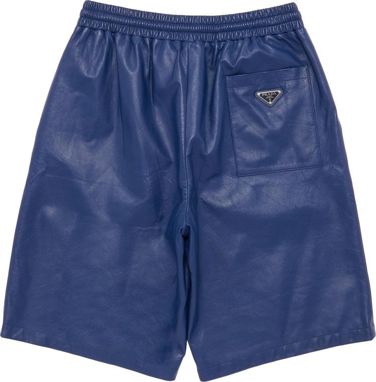 Prada Nappa Leather Bermuda Shorts Bluette