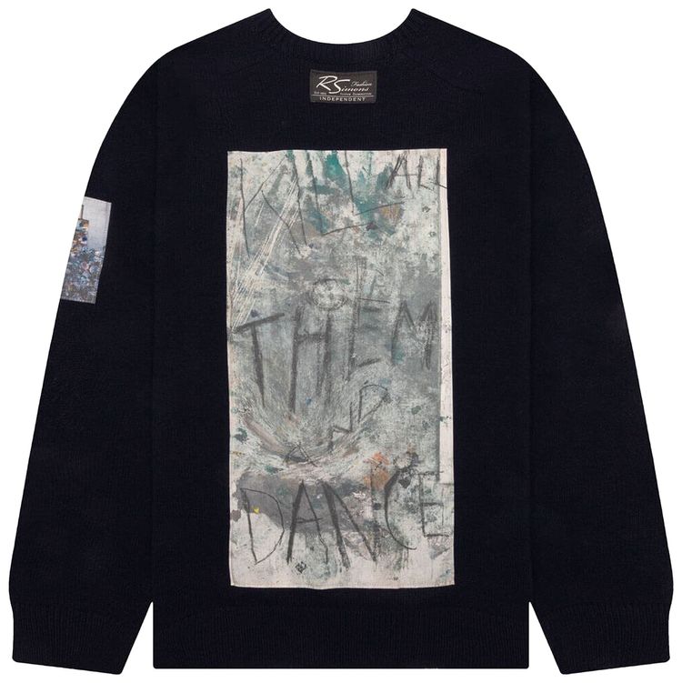 Raf Simons Light Roundneck Hammersleeve Sweater With Patches Dark Navy