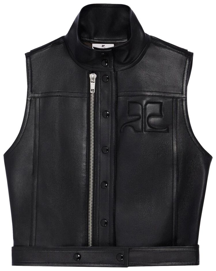 Courreges Sleeveless Zipper Leather Jacket Black