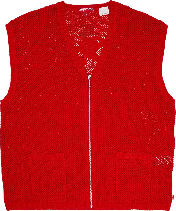 Supreme Dragon Zip Up Sweater Vest 'Red'