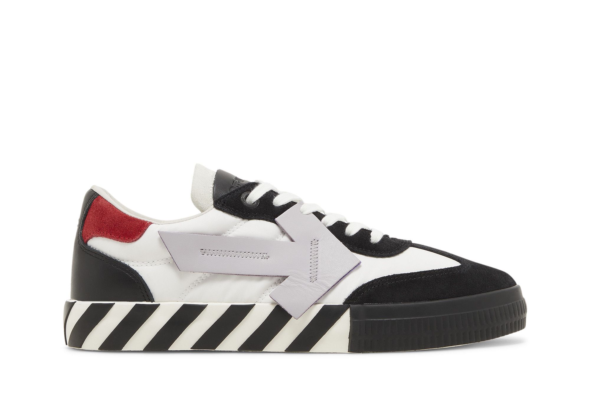 Size 10.0 Off White Floating Arrow Low Vulc Leather Black White Red