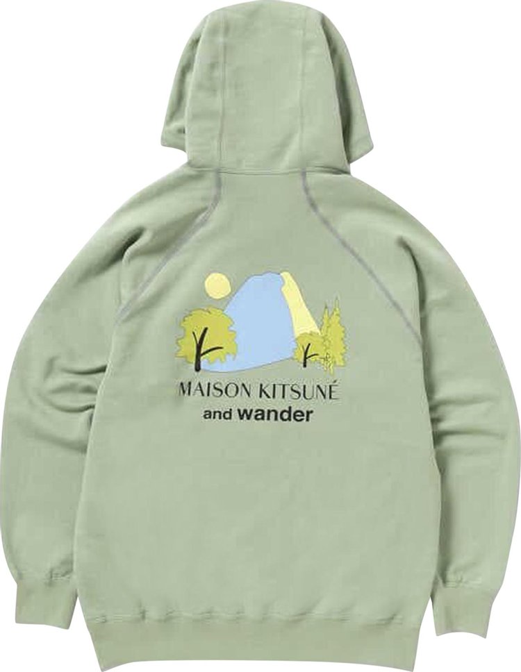 And Wander x Maison Kitsune Hooded Sweatshirt Green