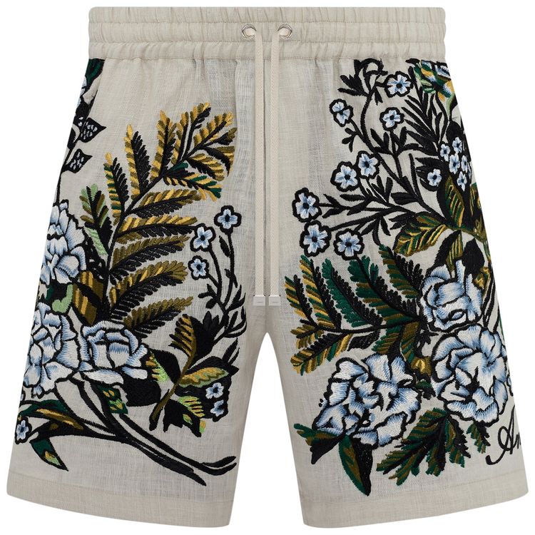 Amiri Embroidered Floral Shorts Alabaster