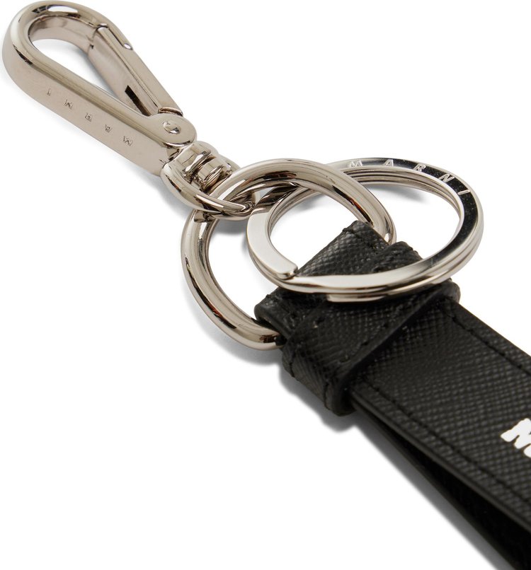 Marni Logo Leather Keyring Black