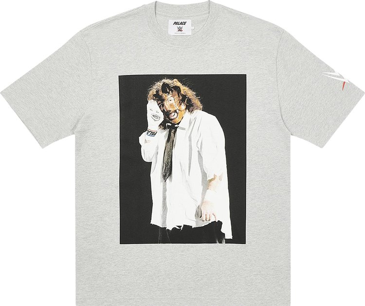 Palace x WWE Mankind Sock T Shirt Grey Marl