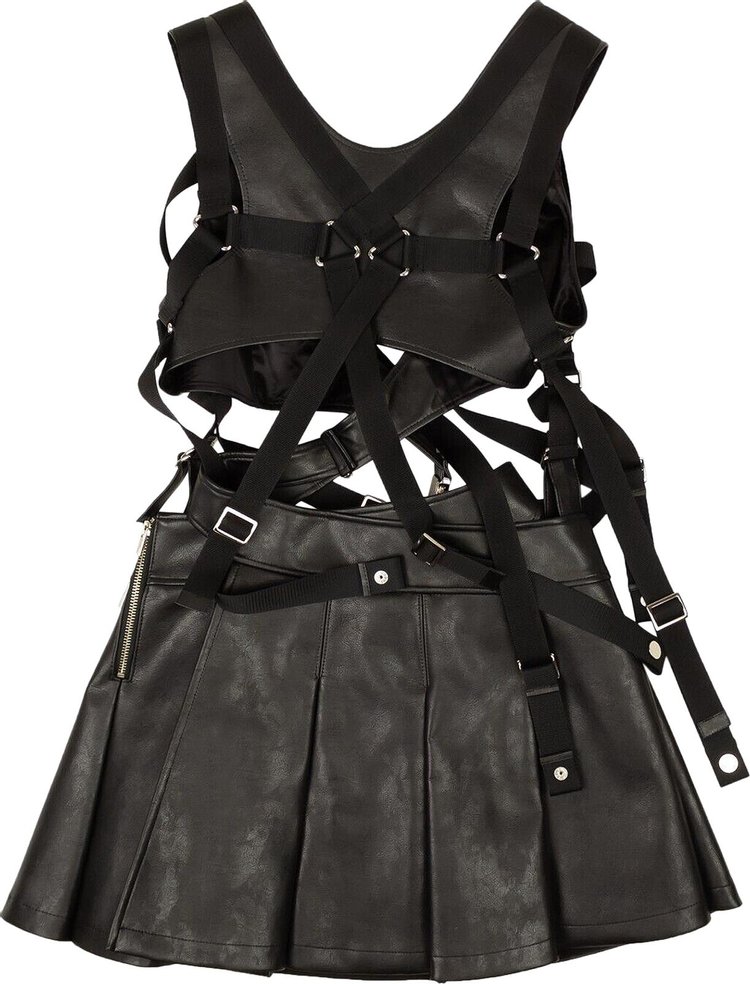 Junya Watanabe Faux Leather Harness Mini Dress Black