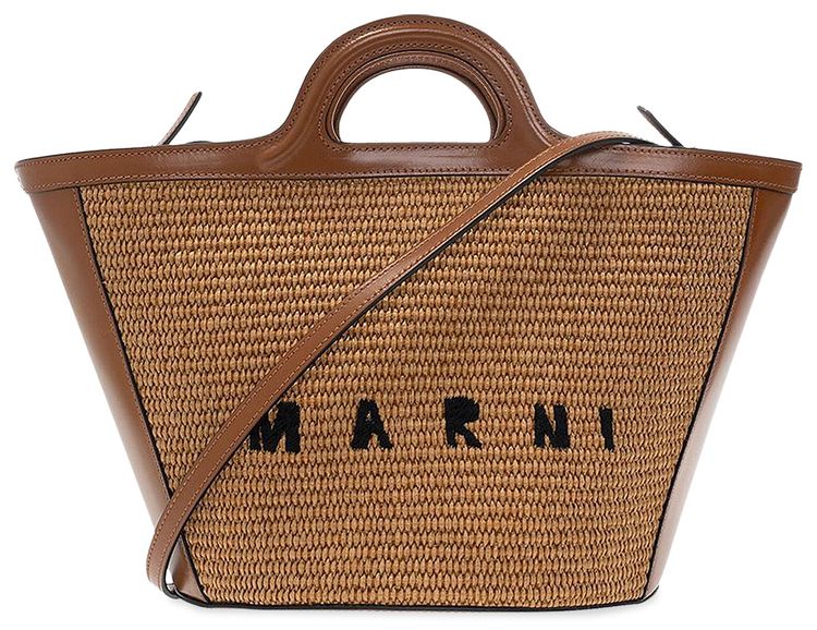Marni Medium Logo Woven Tote Bag Brown