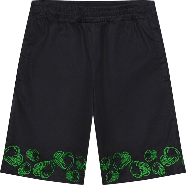 VEERT Heart Embroidered Shorts 'Black/Green'