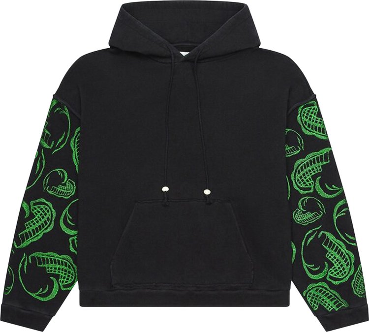 VEERT Heart Embroidered Hoodie With Freshwater Pearls On String 'Black'