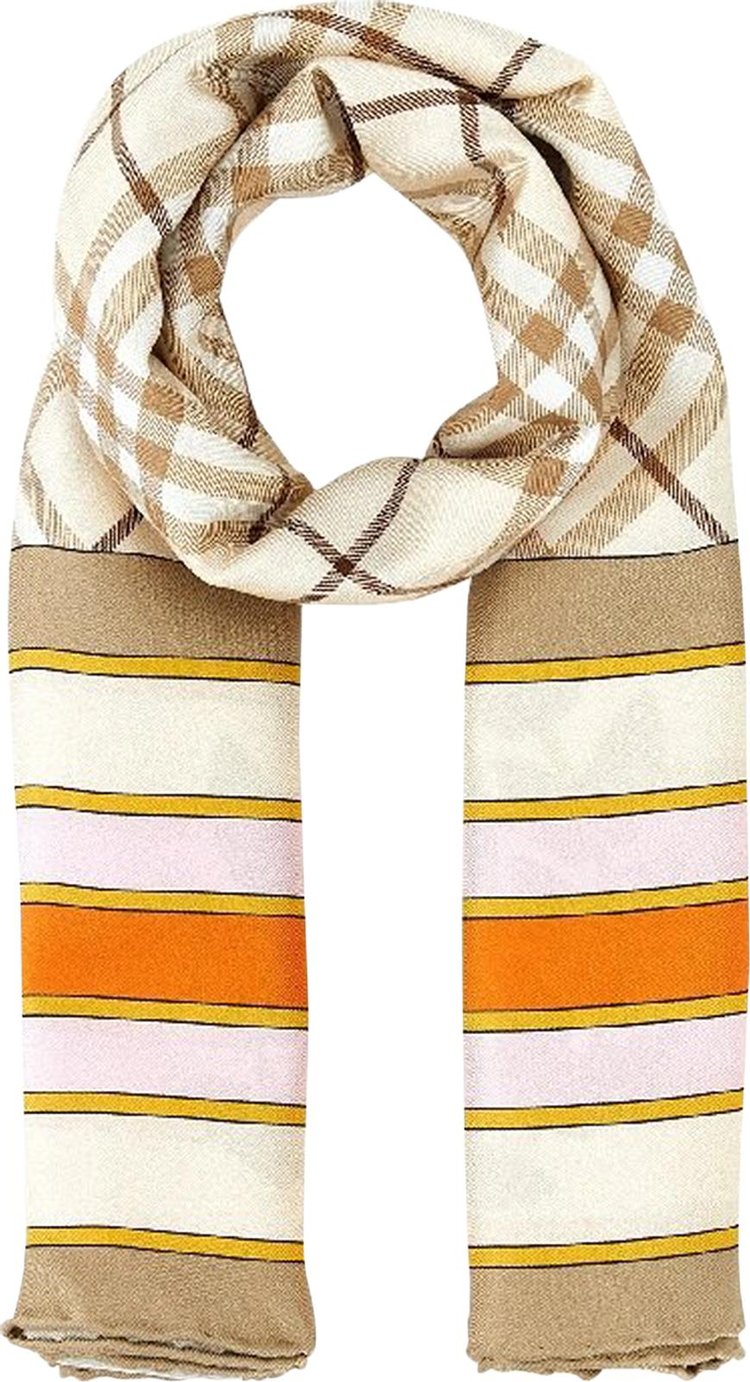 Burberry Montage Print Square Scarf Soft FawnBright Orange