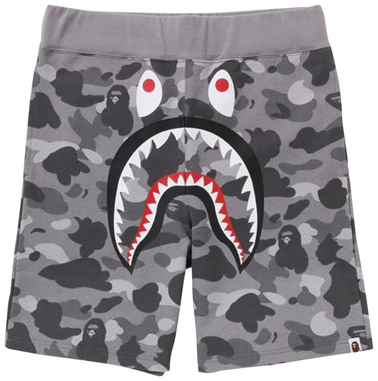 BAPE Honeycomb Camo Shark Sweat Shorts Grey