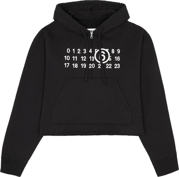 MM6 Maison Margiela Number Logo Print Zip Up Hoodie Black