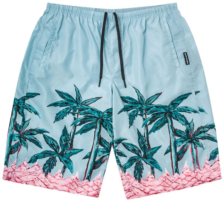 Palm Angels Palms Row Long Swimshorts Light Blue
