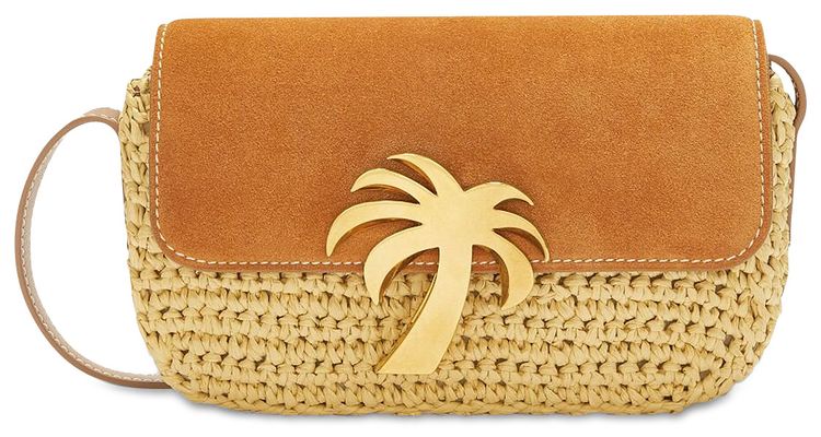 Palm Angels Woven Palm Bridge Suede Bag BrownGold