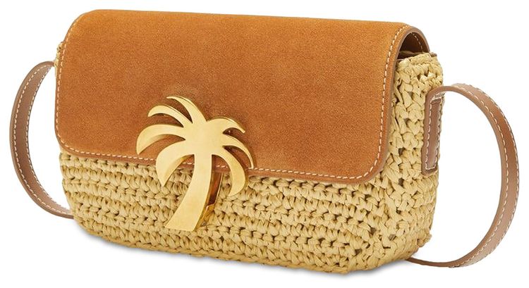 Palm Angels Woven Palm Bridge Suede Bag BrownGold