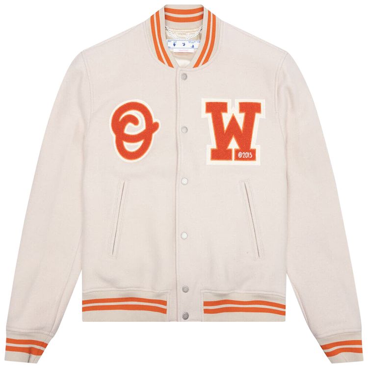 Off White Patch Varsity Jacket BeigeOrange