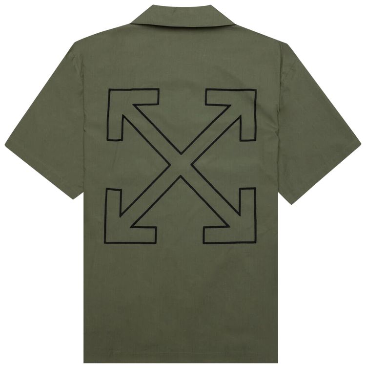 Off White Arrow Outline Pajama Short Sleeve Shirt ArmyGreen