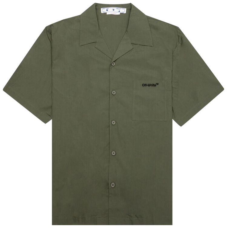 Off White Arrow Outline Pajama Short Sleeve Shirt ArmyGreen