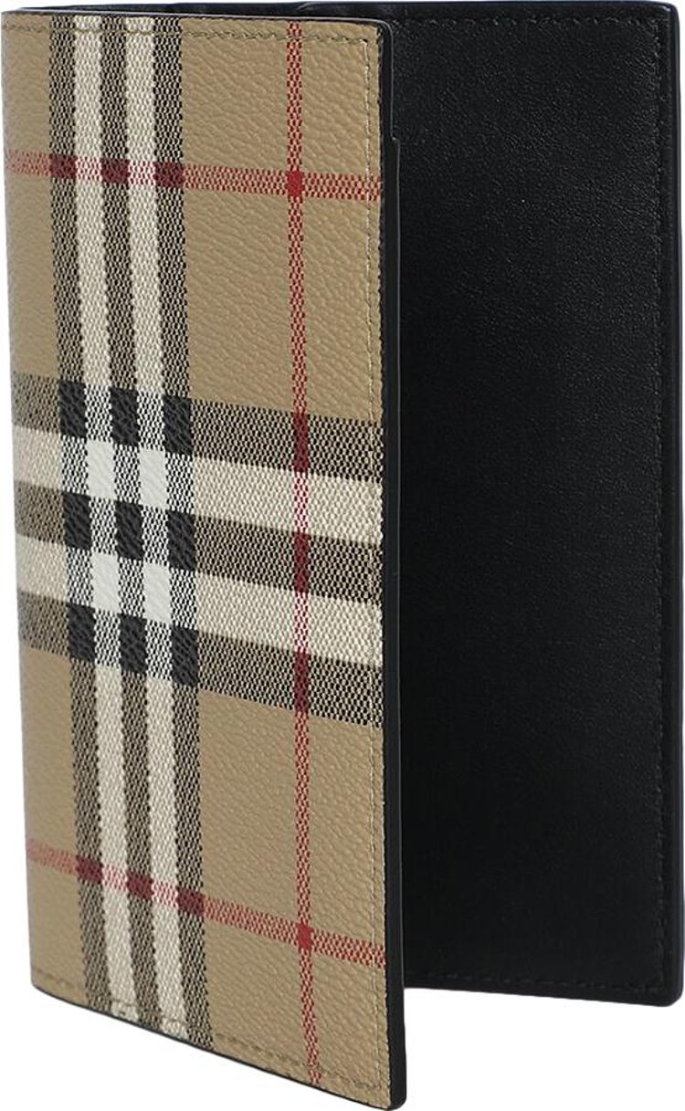 Burberry Check Printed Bi Fold Passport Holder Archive Beige