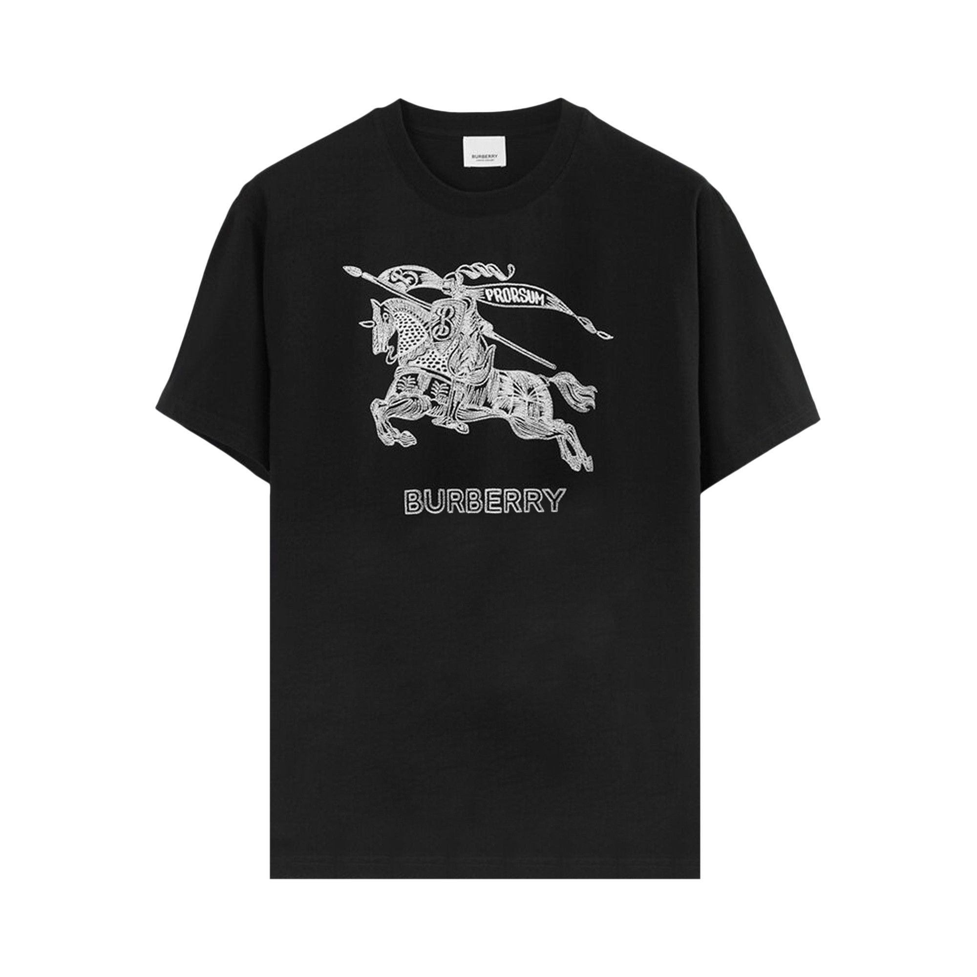 BURBERRY EKD 刺繍 チェック Tシャツ Burberry - Black Cotton T-Shirt with Check Taped Trim