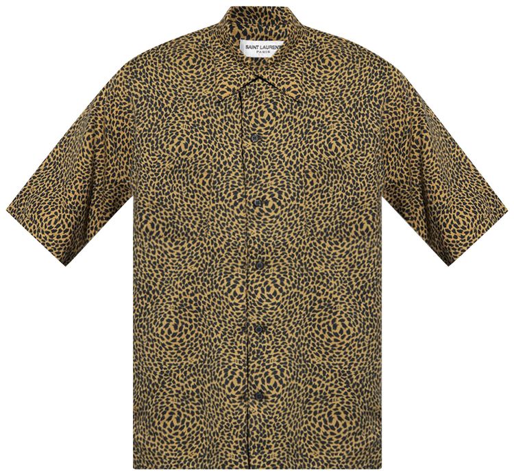 Saint Laurent Leopard Print Short Sleeve Shirt BlackCamel