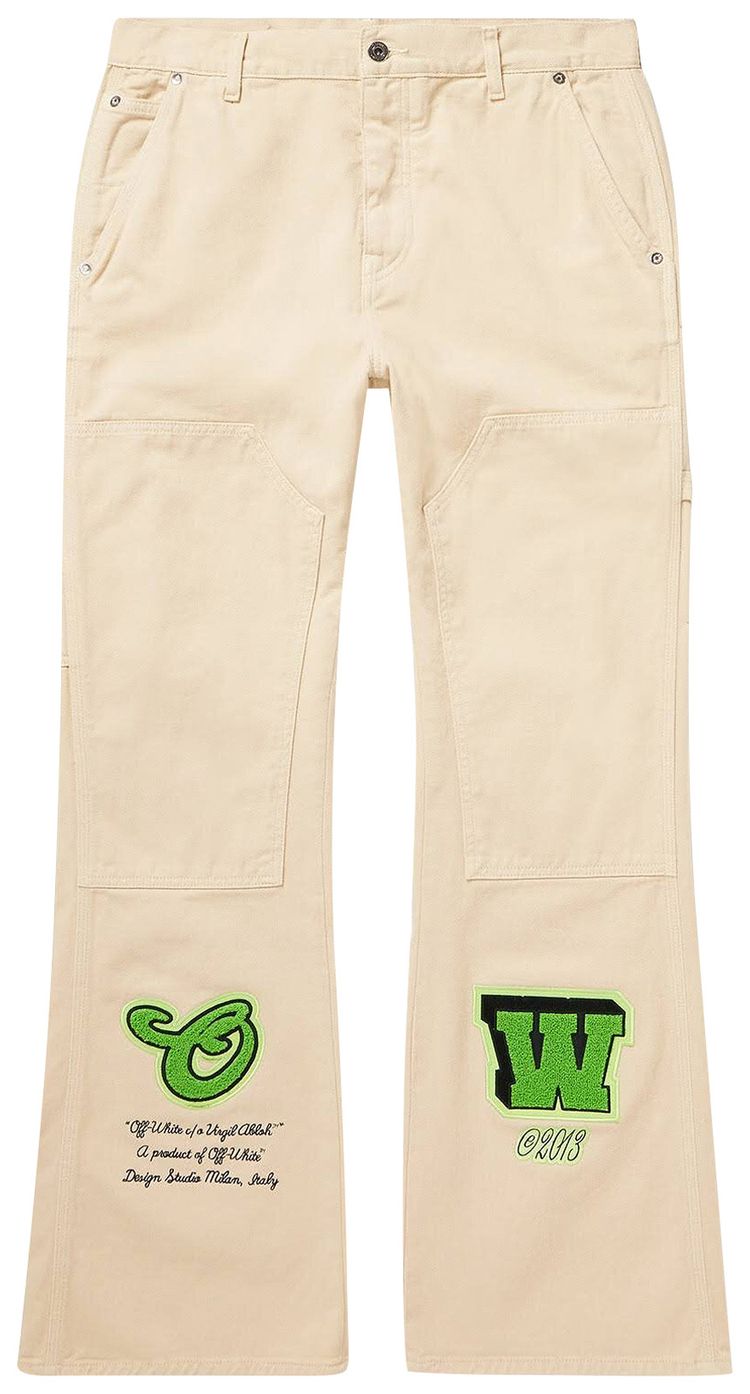 Off White Logo Patch Carpenter Denim Pants WhiteGreen