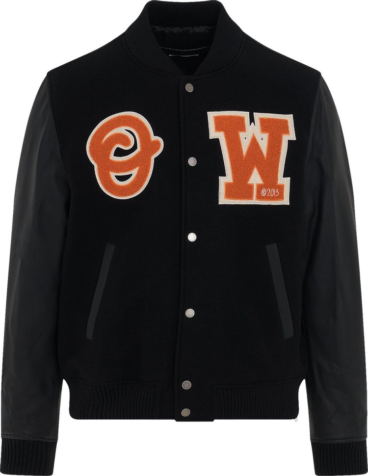 Off-White Patch Varsity Jacket 'Black/Orange'