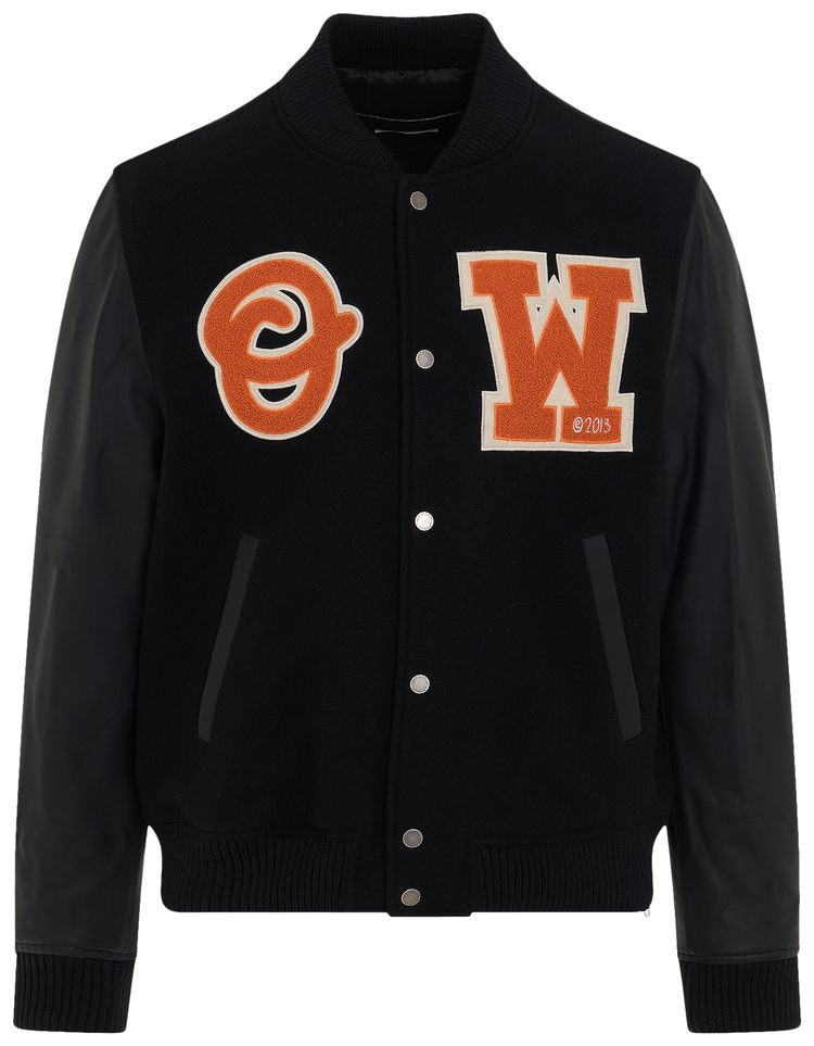 Off White Patch Varsity Jacket BlackOrange