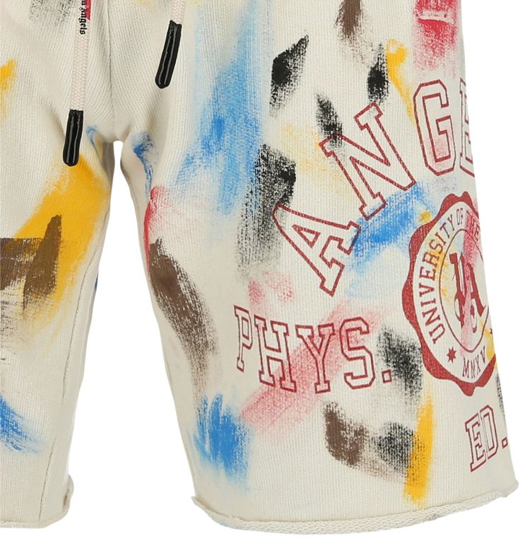 Palm Angels Painted College Sweatshorts Off WhiteRed