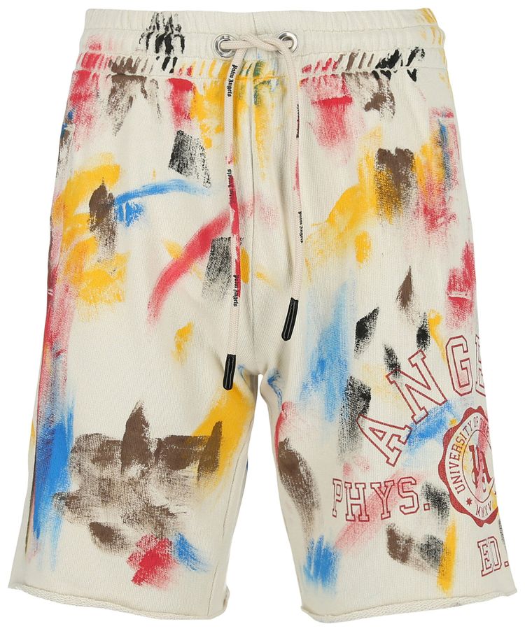 Palm Angels Painted College Sweatshorts Off WhiteRed