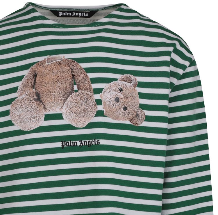 Palm Angels Bear Stripes Breton Long SleeveTee GreenWhite