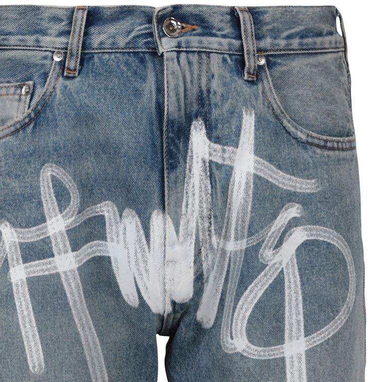 Off White Graffiti Skate Fit Jeans Vintage Blue