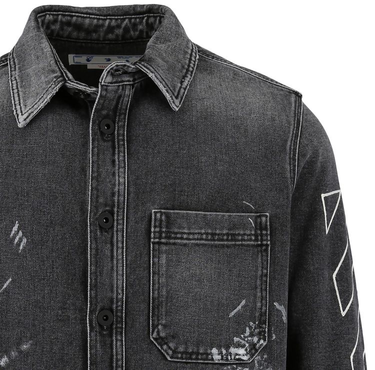 Off White Diag Stripe Distressed Denim Shirt Grey