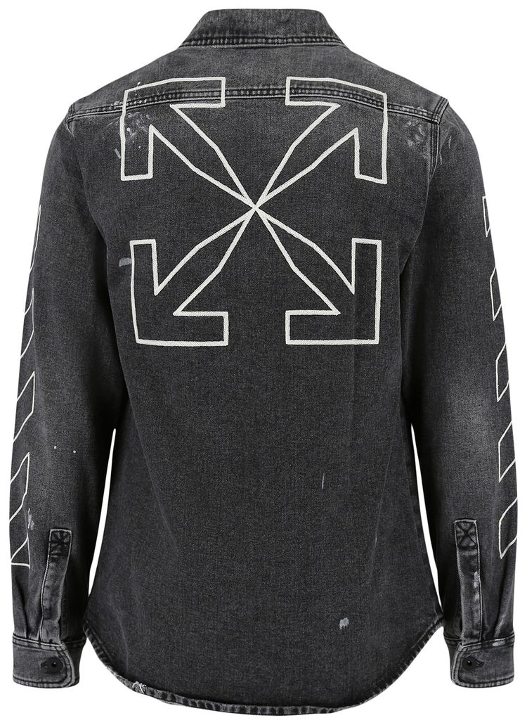 Off White Diag Stripe Distressed Denim Shirt Grey