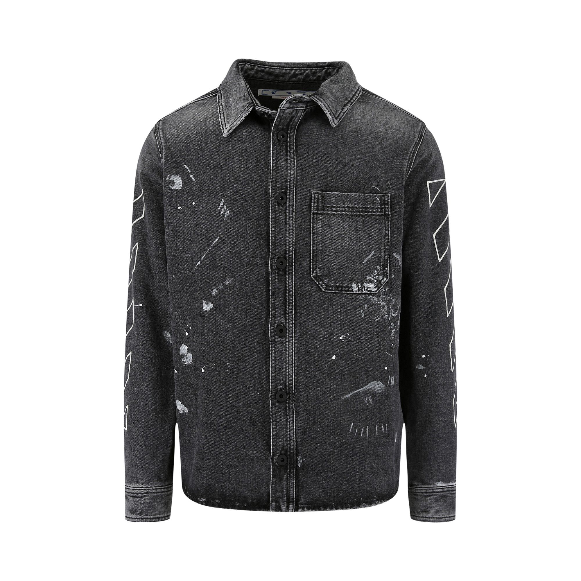 Buy Off White Diag Stripe Distressed Denim Shirt Grey
