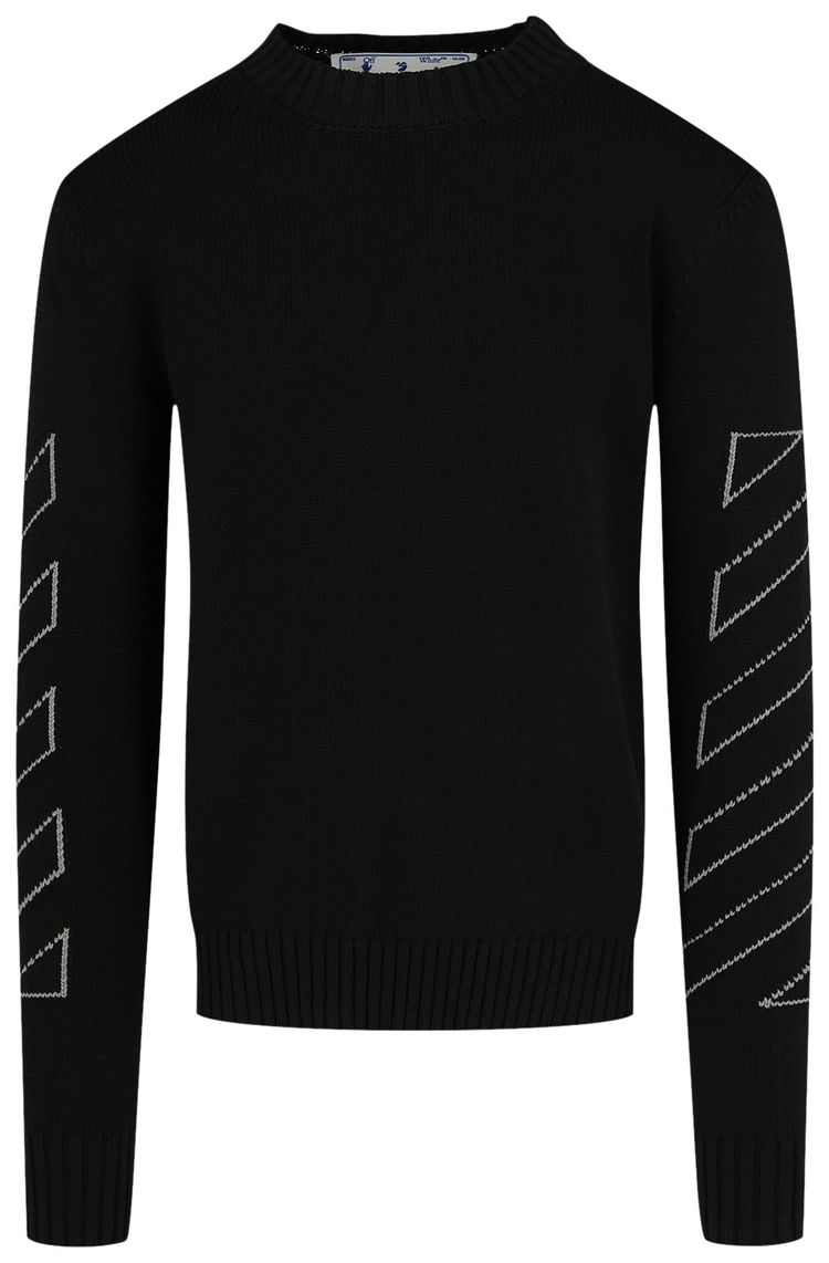 Off White Diag Outline Knit Crewneck BlackWhite