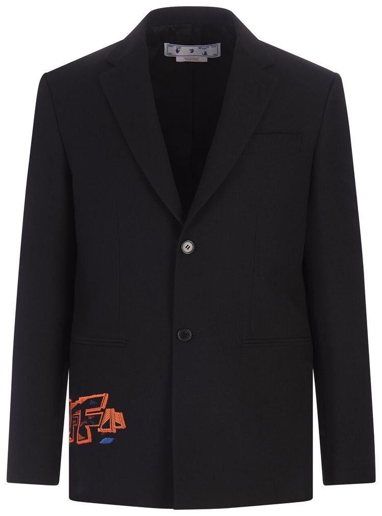 Off White Graffiti Strap Single Breasted Blazer BlackFluorescent Orange