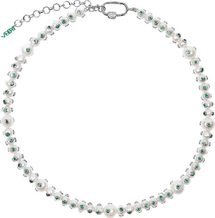 VEERT The Green Polka Dot Freshwater Pearl Necklace 'White Gold'