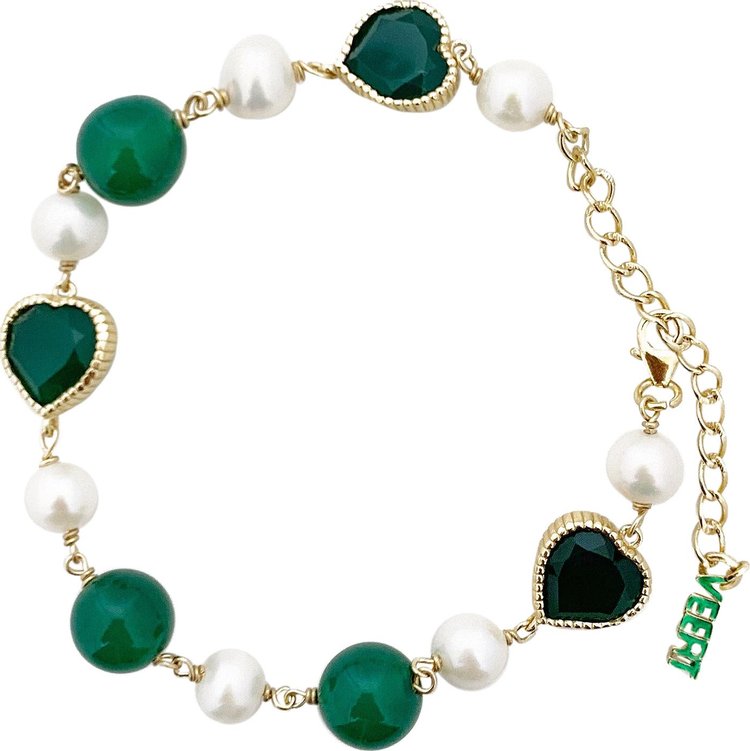 VEERT Green Onyx Freshwater Pearl Bracelet 'Yellow Gold'