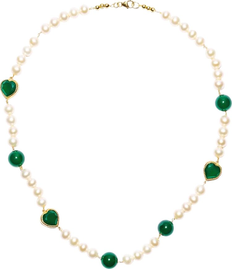 VEERT Green Onyx Freshwater Pearl Necklace 'Yellow Gold'