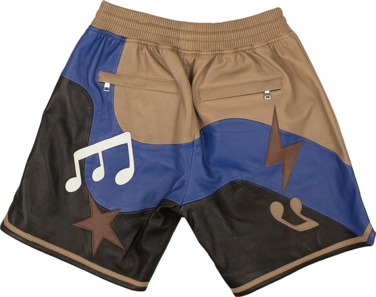 Just Don Sound Graphic Leather Shorts Brown