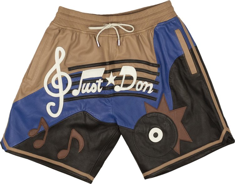 Just Don Sound Graphic Leather Shorts Brown