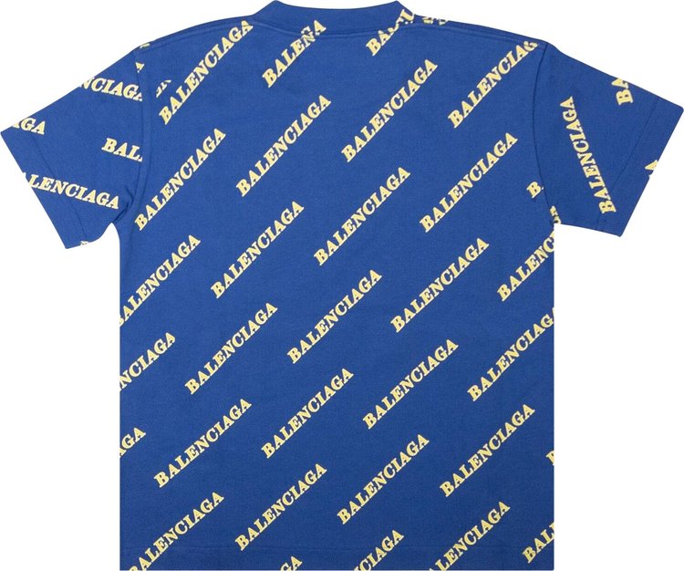 Balenciaga All Over Logo Sporty T Shirt Blue