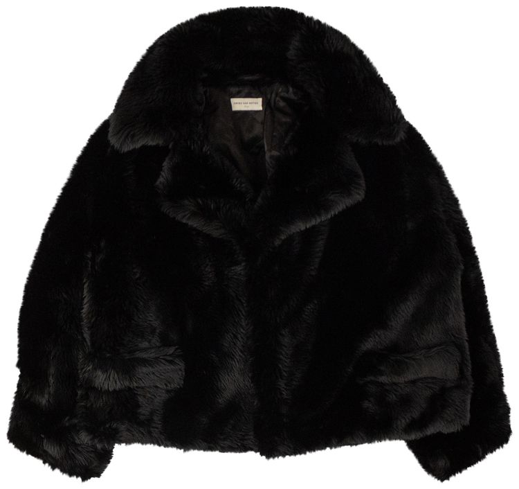 Dries Van Noten Vaudi Faux Fur Coat Black
