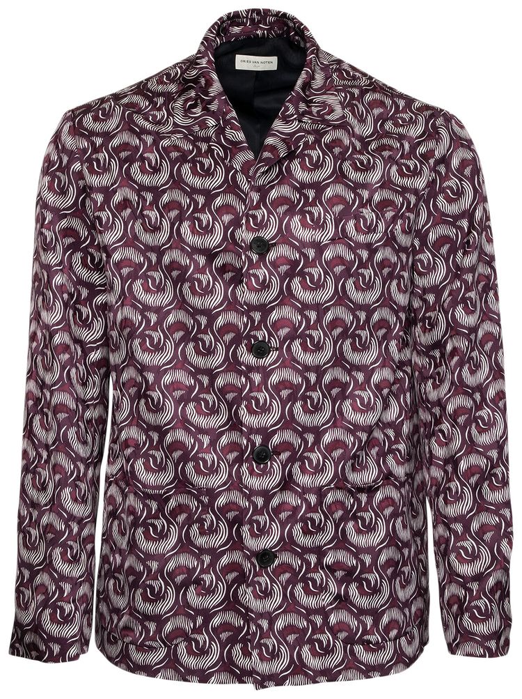 Dries Van Noten Allover Printed Jacquard Jacket Burgundy