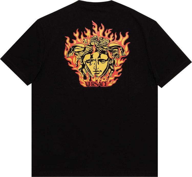 Versace Medusa Flame Print Embroidered Logo T Shirt Black